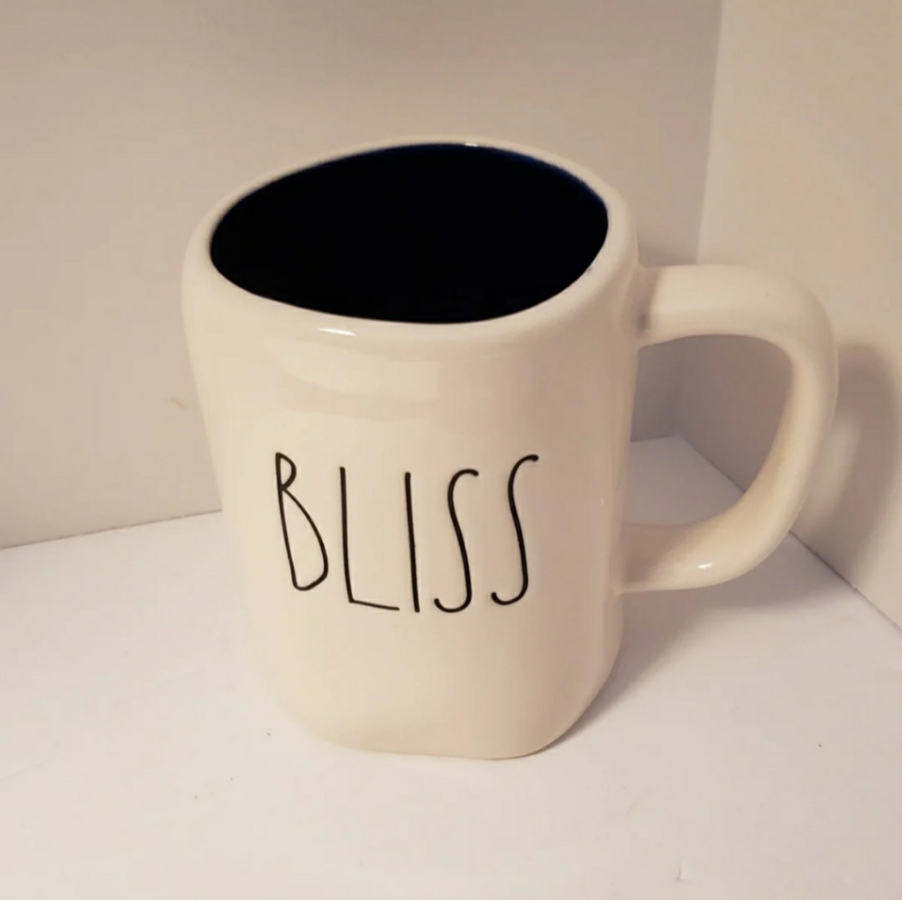 Rae Dunn "Bliss" white with blue inside coffee mug
